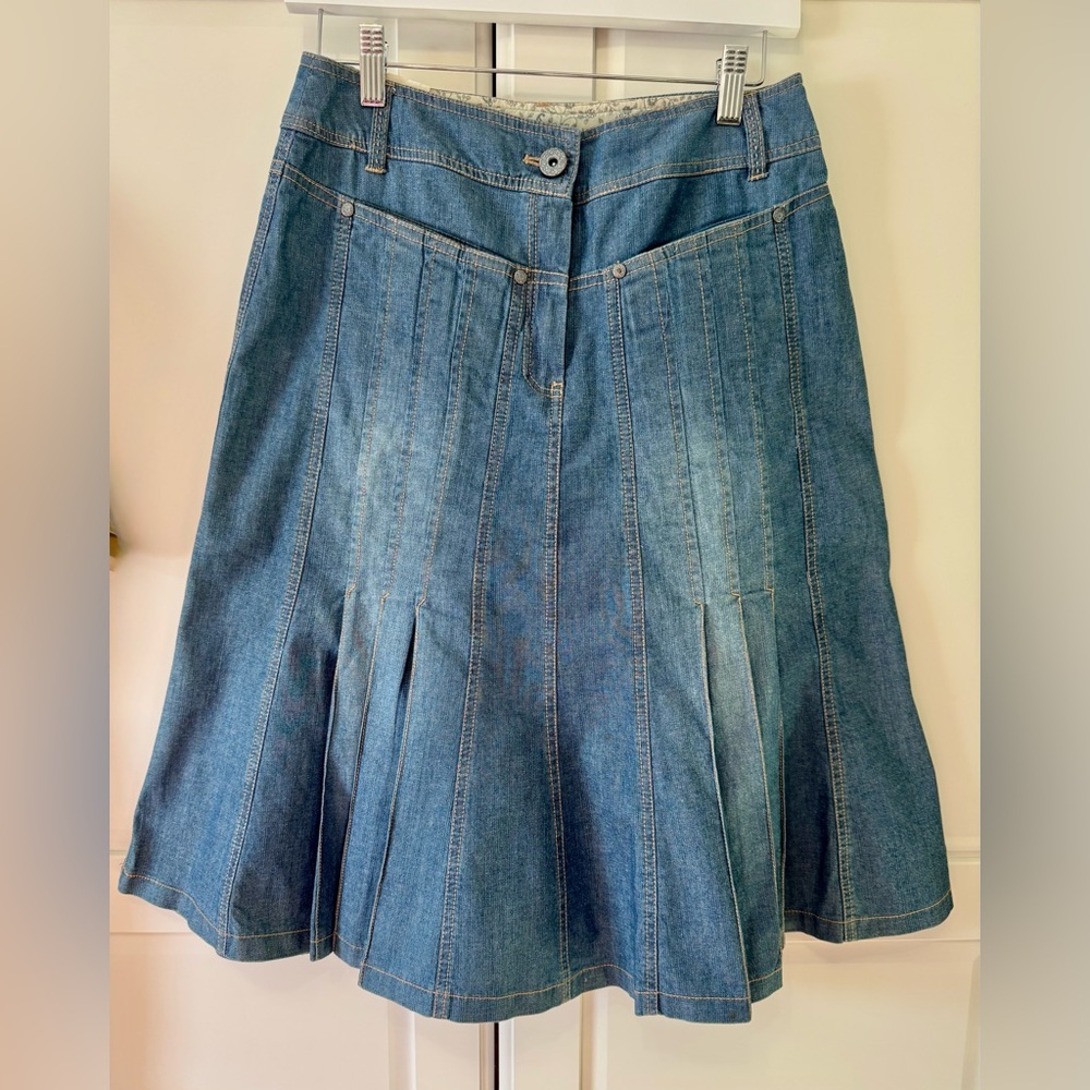 Steilmann Vintage Y2K Blue A-Line Denim Pleated Skirt Made in Germany Size:4
